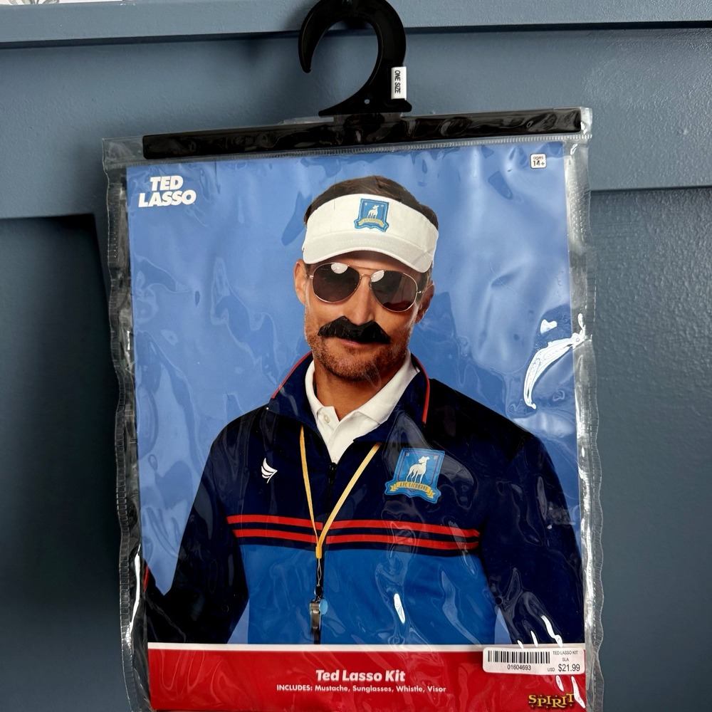 Ted Lasso Kit Costume - Spirit Halloween - Sunglasses, Whistle, & Mustache